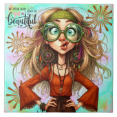 Quirky Hippie Chic Schöne Keramik Tile Fliese (Vorderseite)