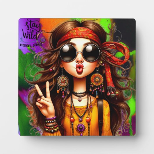 Quirky Hippie Chic Wild Tabletop Plaque mit Easel Fotoplatte (Vorderseite)
