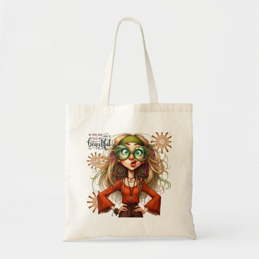 Quirky Hippie Lady Beautiful Tote Bag Tragetasche (Vorne)