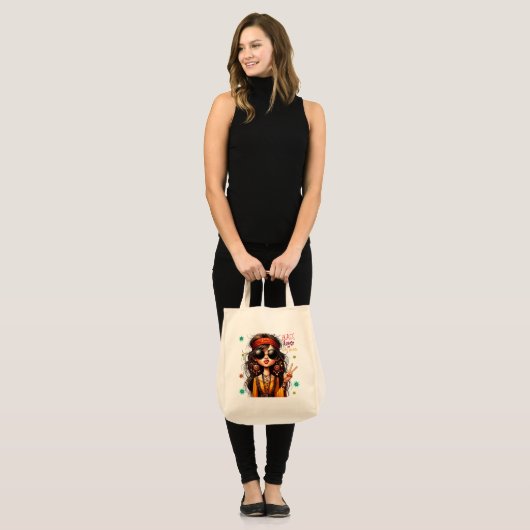Quirky Hippie Lady Peace Tote Bag Tragetasche (Vorderseite (Model))