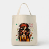 Quirky Hippie Lady Peace Tote Bag Tragetasche (Rückseite)