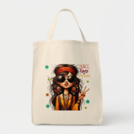 Quirky Hippie Lady Peace Tote Bag Tragetasche