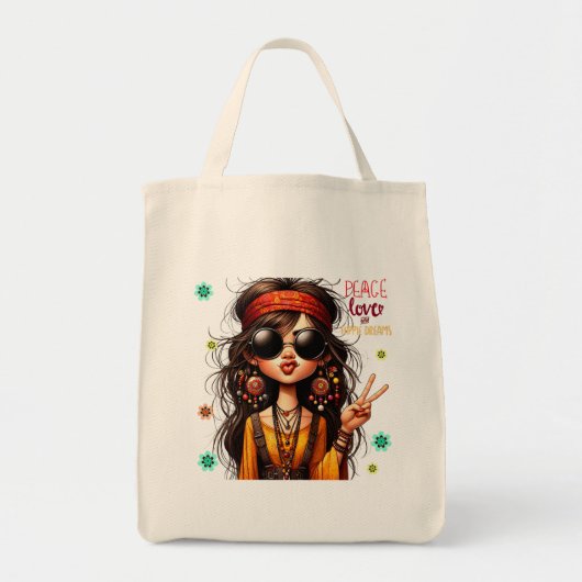 Quirky Hippie Lady Peace Tote Bag Tragetasche (Vorne)