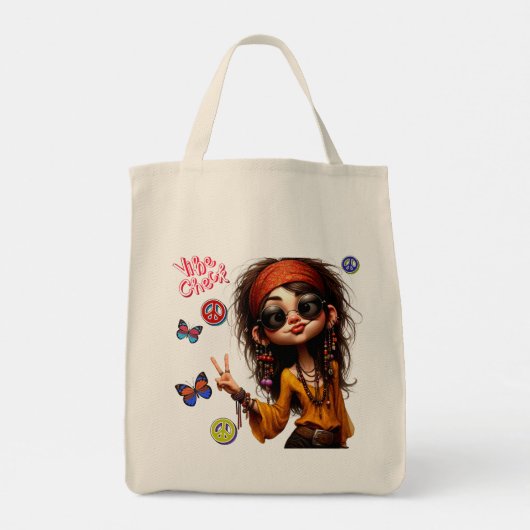 Quirky Hippie Lady Vibe Tote Bag Tragetasche (Rückseite)