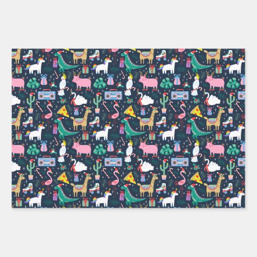 Quirky Holiday Animations and Icons Muster Geschenkpapier Set (Vorderseite 3)