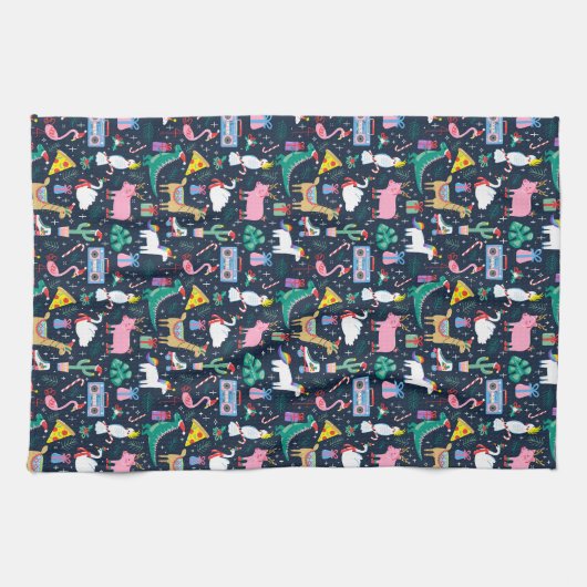 Quirky Holiday Animations and Icons Muster Geschirrtuch (Horizontal)