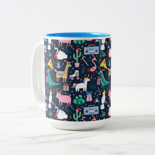 Quirky Holiday Animations and Icons Muster Zweifarbige Tasse (Vorderseite Links)