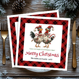 Quirky holiday chickens napkin set name personaliz serviette