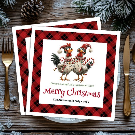 Quirky holiday chickens napkin set name personaliz serviette