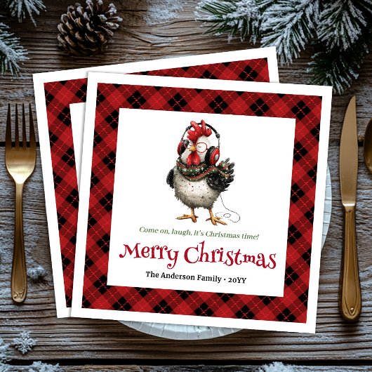 Quirky holiday chickens personalized name napkins serviette