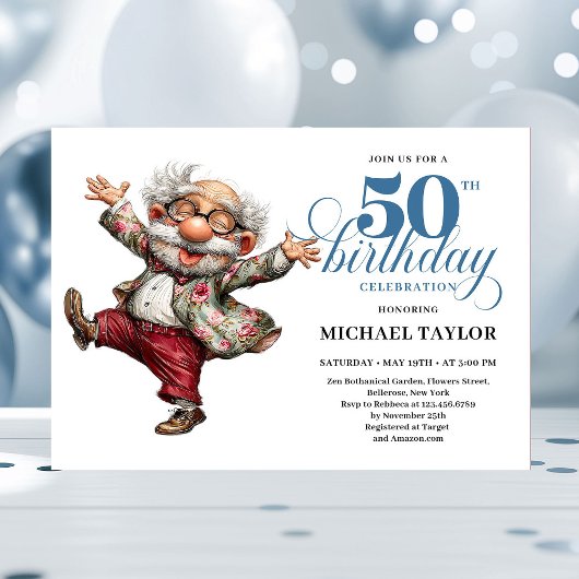 Quirky Humor Man 50 Birthday Celebration Invite Einladung