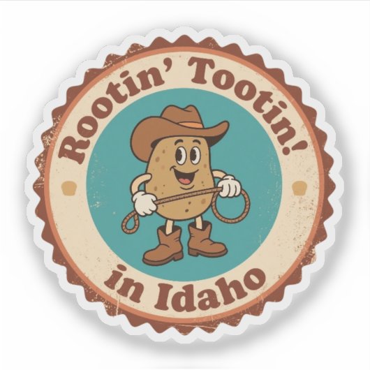 Quirky Idaho Abzeichen_ Cowboy Potato mit Lasso Aufkleber (Vorderseite)