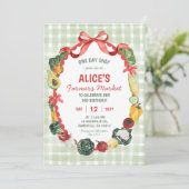 Quirky Illustration Bauern Market Birthday Einladung (Stehend Vorderseite)