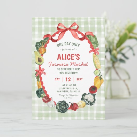 Quirky Illustration Bauern Market Birthday Einladung (Stehend Vorderseite)