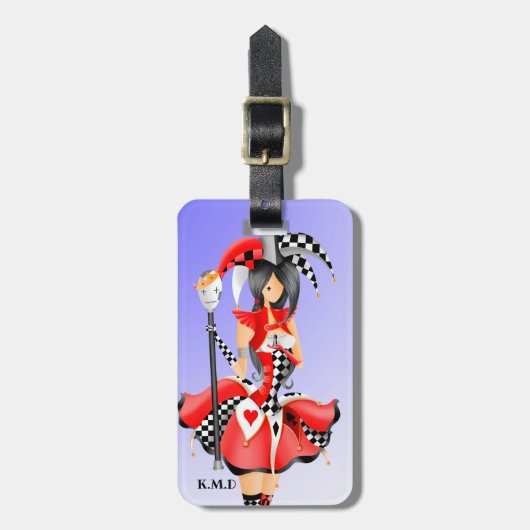 Quirky Jester & Puppet King Luggage Tag Gepäckanhänger (Vorderseite vertikal)