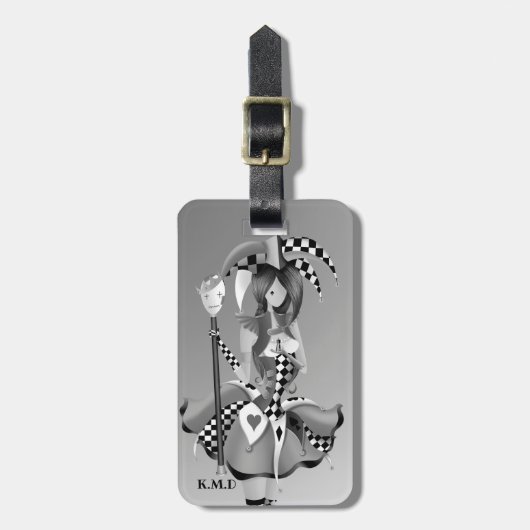 Quirky Jester & Puppet King Luggage Tag Gepäckanhänger (Vorderseite vertikal)