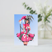 Quirky Jester & Puppet King Pink Postcard Postkarte (Stehend Vorderseite)