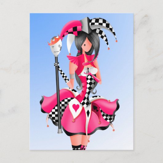 Quirky Jester & Puppet King Pink Postcard Postkarte (Vorderseite)