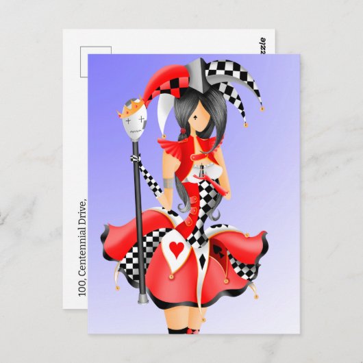 Quirky Jester & Puppet King Red Postcard Postkarte (Vorne/Hinten)