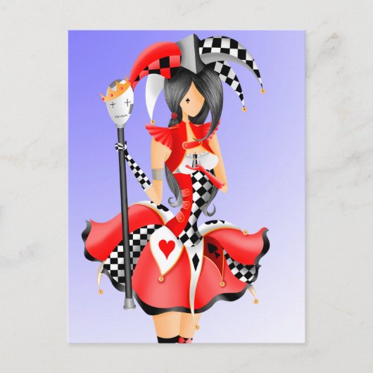 Quirky Jester & Puppet King Red Postcard Postkarte (Vorderseite)