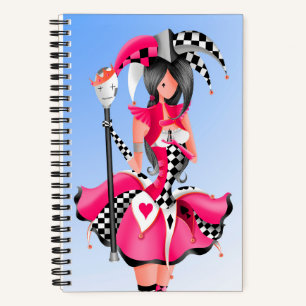 Quirky Jester und Puppet King Pink Blue Notizblock