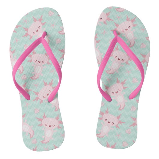 Quirky Kawaii Axolotl Pattern Badesandalen (Fußbett)