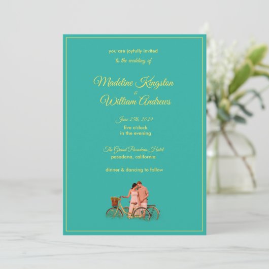 Quirky Kitschy Retro Photo Wedding Invitation Karte (Stehend Vorderseite)
