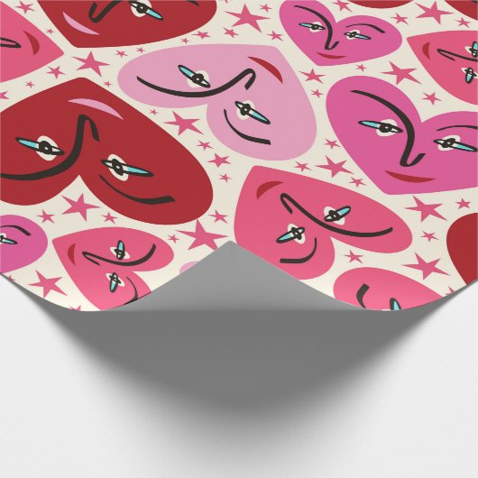 Quirky lächelnd Herz Valentine Geschenkpapier (Ecke)