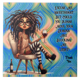 Quirky Lady Tattoo & Wine Entschuldigung Keramik T Fliese