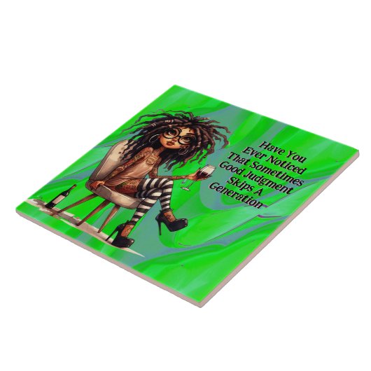 Quirky Lady Tattoo & Wine Judge Keramik Tile Fliese (Seite)