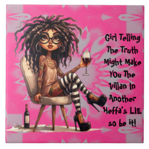 Quirky Lady Tattoo & Wine Truth Keramik Tile Fliese