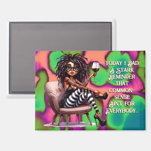 Quirky Lady Tattoos & Wine Commonsense Magnet (Vorderseite/Rückseite)