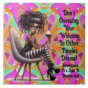 Quirky Lady Tattoos & Wine Drama Keramik Tile Fliese