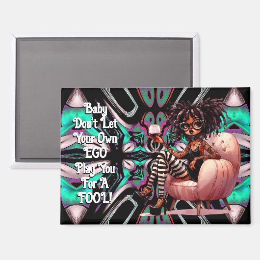Quirky Lady Tattoos & Wine EGO Magnet (Vorderseite/Rückseite)
