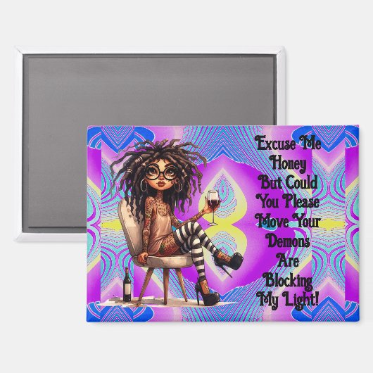 Quirky Lady Tattoos & Wine Light Magnet (Vorderseite/Rückseite)