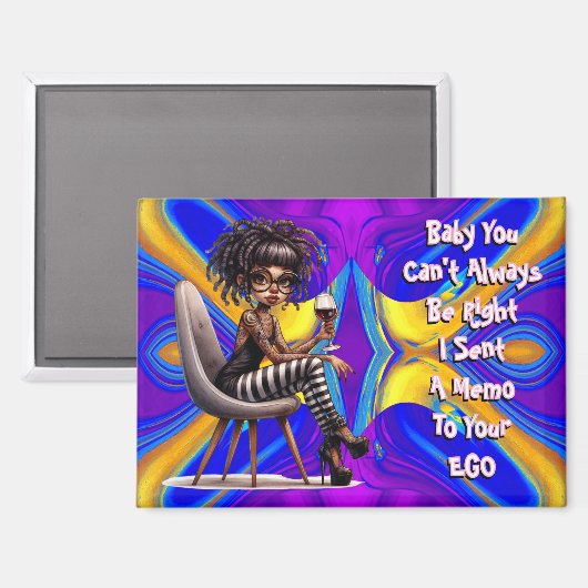 Quirky Lady Tattoos & Wine Memo Magnet (Vorderseite/Rückseite)