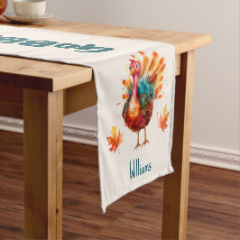 Quirky Light Peach Watercolor Türkei Erntedank Kurzer Tischläufer