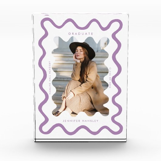 Quirky Lila Wavy Line Graduate Keepake Fotoblock (Vorderseite)