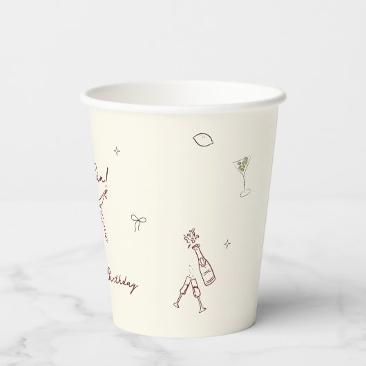 Quirky Maroon Hand Drawn Cin Cin Martini Pappbecher (Rückseite)