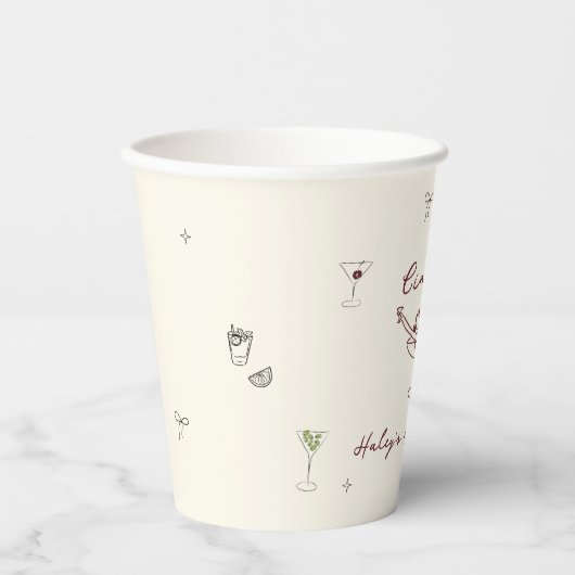 Quirky Maroon Hand Drawn Cin Cin Martini Pappbecher (Vorderseite)