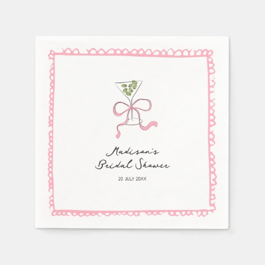 Quirky Martini Bow Hand Drawn Brautparty Serviette (Vorderseite)