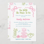 Quirky-mehrfarbiges Brautparty aus handgezogenem T Einladung (Vorne/Hinten)