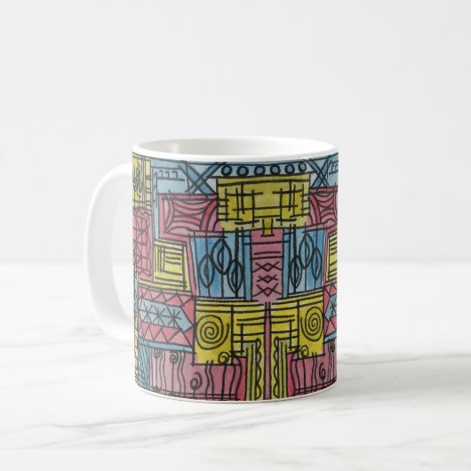 Quirky-Modern Bauhaus Geometrisches Muster Kaffeetasse (Vorderseite Links)