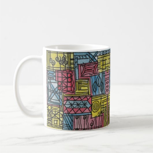 Quirky-Modern Bauhaus Geometrisches Muster Kaffeetasse (Links)