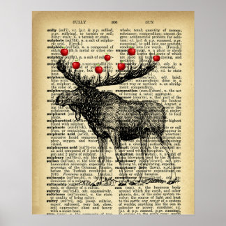 Quirky Moose Butterfets Antique Dictionary Page Poster