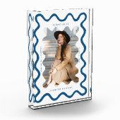 Quirky Navy Blue Wavy Line Graduate Keepake Fotoblock (Links)