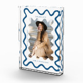 Quirky Navy Blue Wavy Line Graduate Keepake Fotoblock (Rechts)