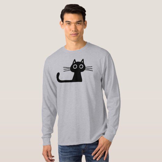 Quirky Niedlich Black Kitty Cat mit Long Whiskers T-Shirt (Vorne ganz)