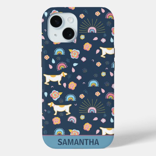 Quirky Niedlich Hunde Regenbogenmuster Blau Person Case-Mate iPhone Hülle (Rückseite)