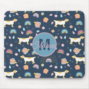 Quirky Niedlich Hunde Regenbogenmuster Blau Person Mousepad